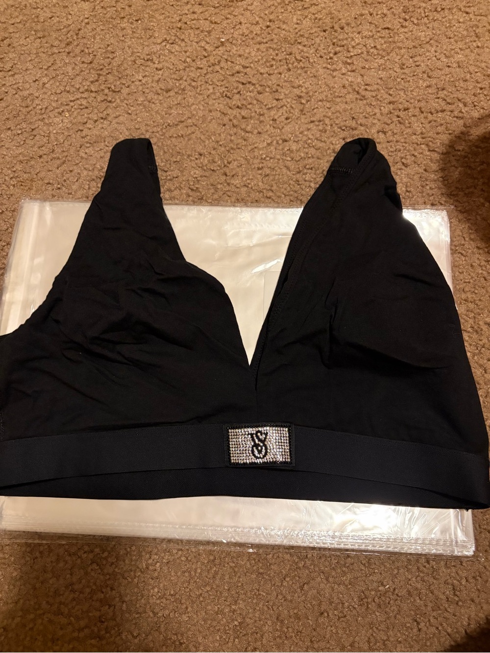 Victoria's Secret Black Bralette with Embellished Logo Patch